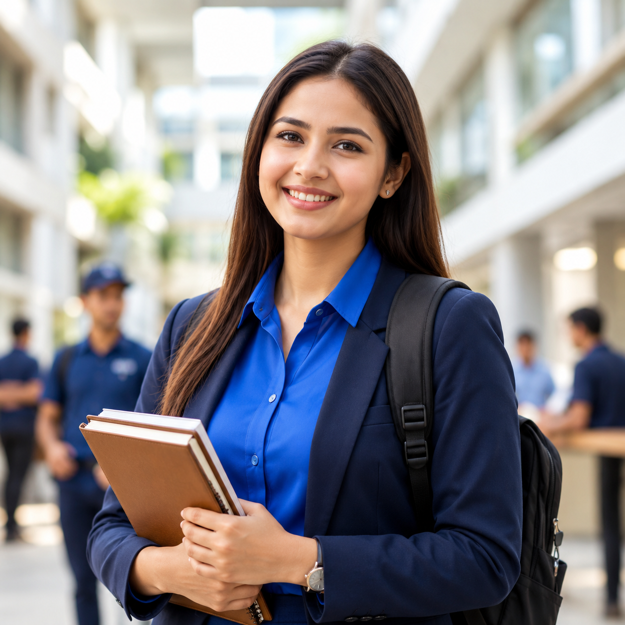 Professional woman holding notebooks